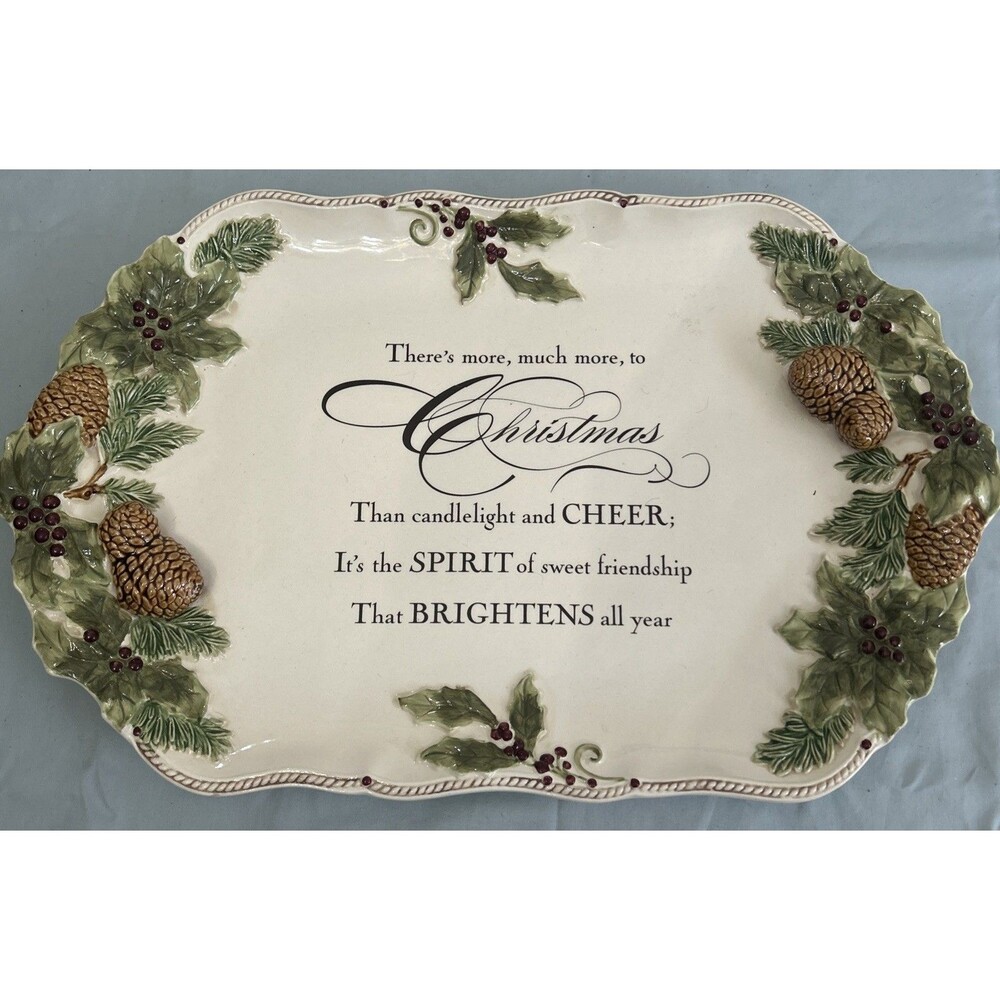 GRASSLANDS ROADS PINECONE & HOLLY CHRISTMAS PLATTER by LITTLE PICKET FENCE